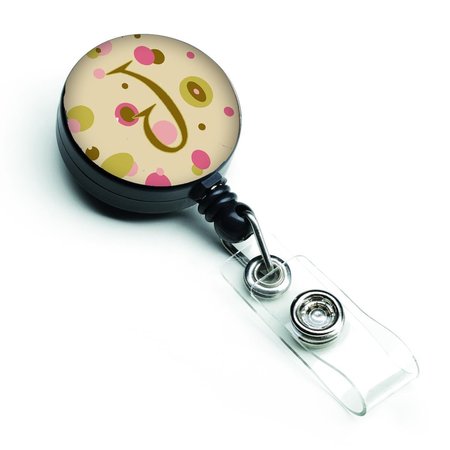 CAROLINES TREASURES Letter J Initial Monogram Tan Dots Retractable Badge Reel CJ1004-JBR